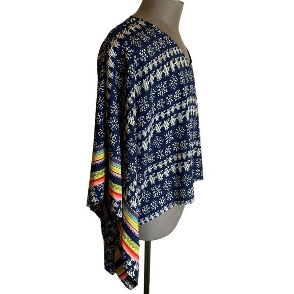Pronto USA Womens one size Small  Large Navy Multi color Boho Lightweight poncho - Picture 7 of 10